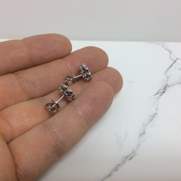 14k White Real Gold Natural Ruby Diamonds Flower cluster women Earrings - Picture 6 of 7